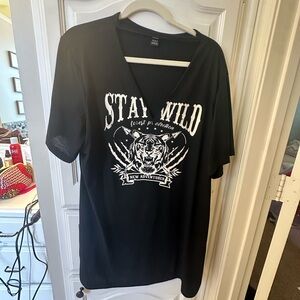 Black Graphic Tee shirt dress with Tiger Print